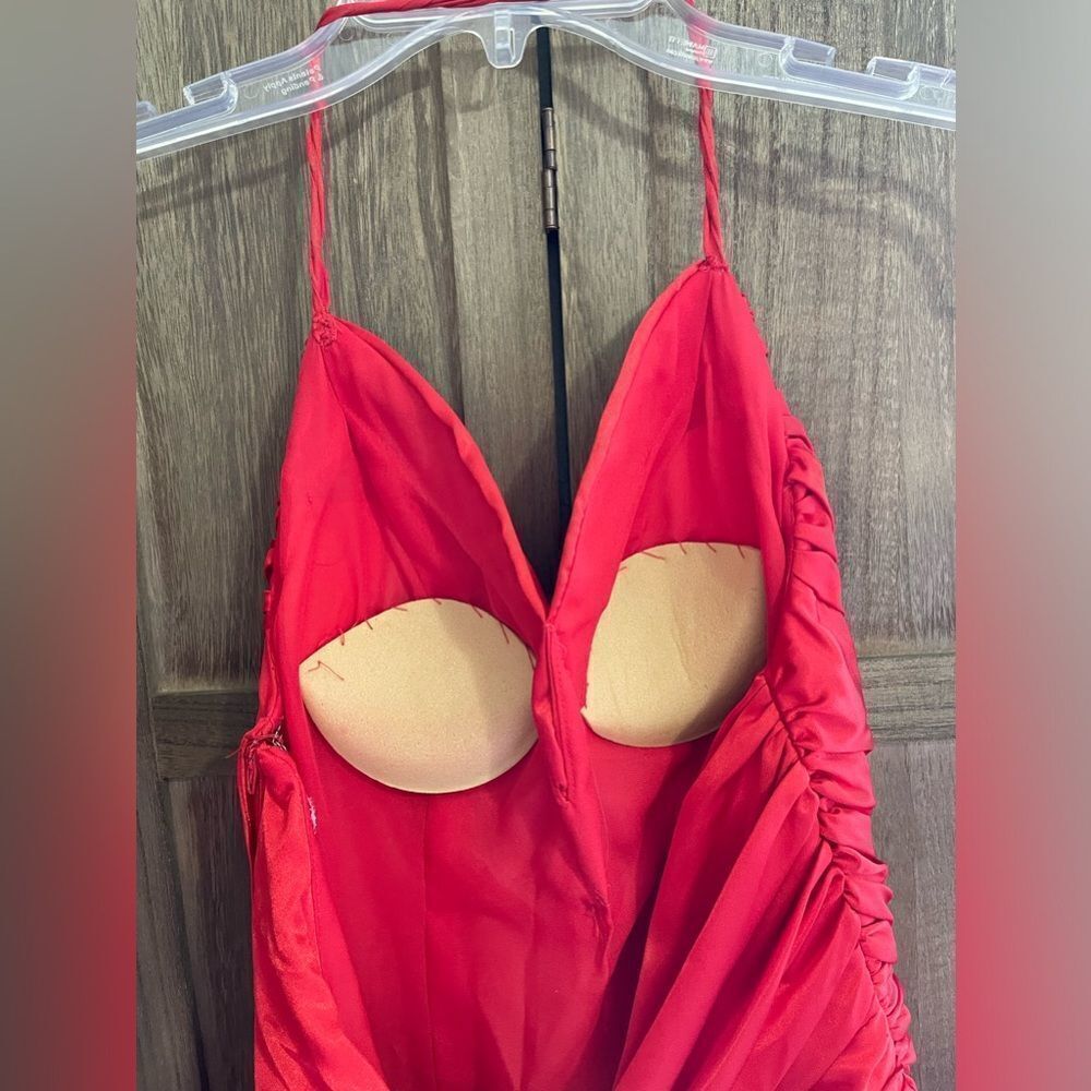 Cassandra Stone Red halter style Prom Dress. - Picture 8 of 9